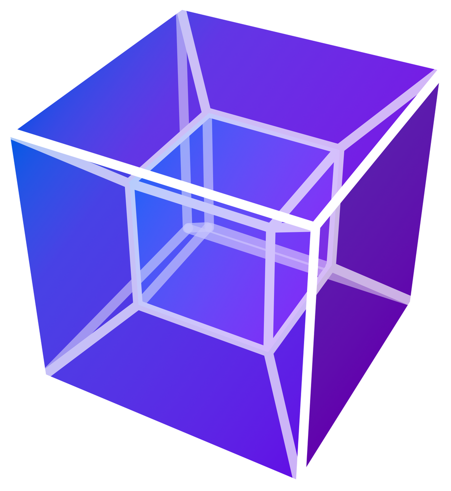The Nixhe mark: a tesseract rendered in indigo and violet.